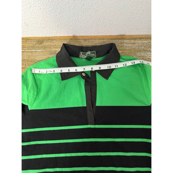 Lauren Active Ralph Lauren Green Black Women Stripe Polo M Preppy Tennis Y2K - Picture 6 of 8